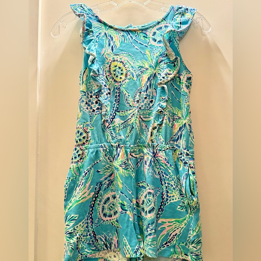 Lilly Pulitzer Ruffled Romper in Blue Green Floral